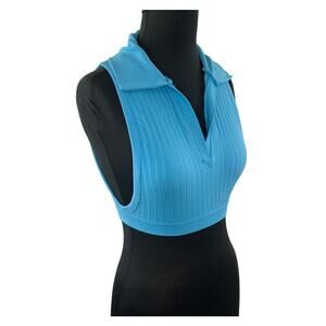 Out From Under Urban Outfitters Sleeveless Crop Top Blue Ribbed Collared Sz M/L